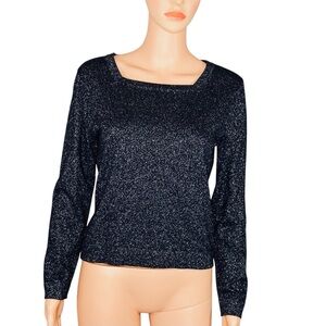 Petite Sophisticate Y2K 90s Metallic Black Top Square Neck Sparkly Glam SZ Small